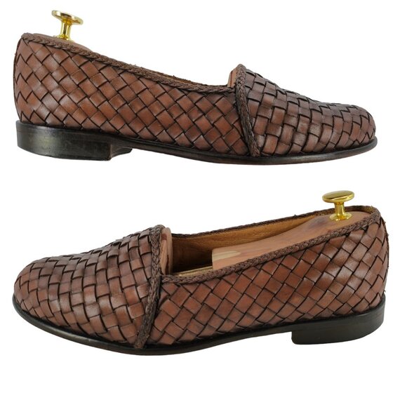 Zelli Italian Handmade Dress Shoes Brown Woven Leather Loafers Mens 8.5 Slip-ons - Picture 6 of 11